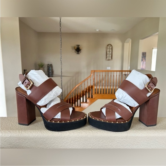 Coach Callie Platform Sandals with studs, NWOB, Size 9.5, color brown - Picture 7 of 8